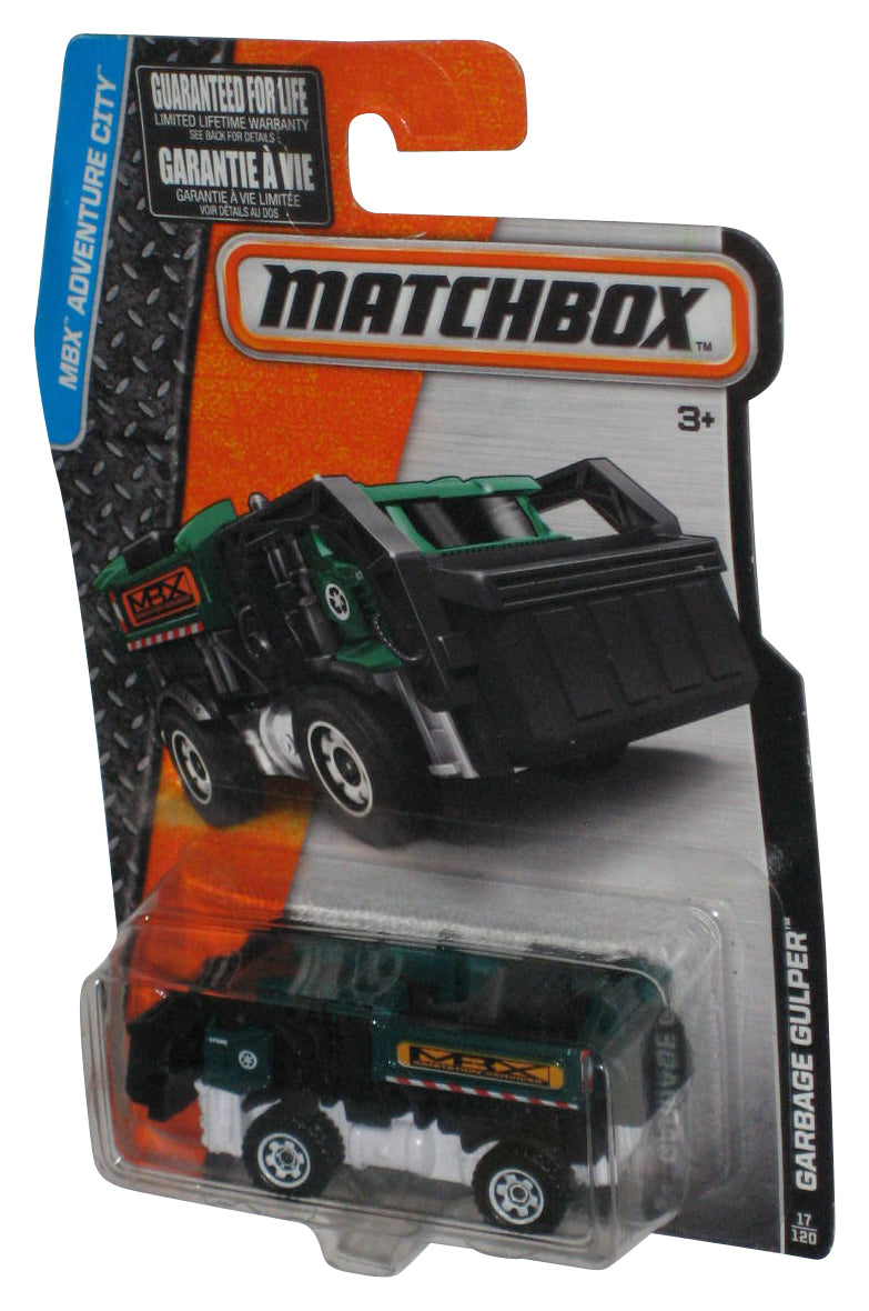 Matchbox MBX Adventure City (2015) Green & Black Garbage Gulper Truck Toy 17/120 - (Damaged Packaging)