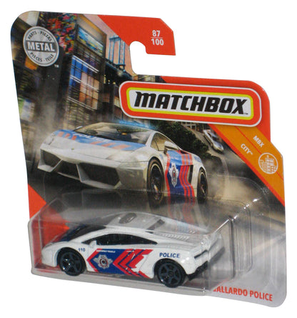 Matchbox MBX City (2019) Lamborghini Gallardo Police White Car 87/100 - (Short Card / Cracked Plastic)