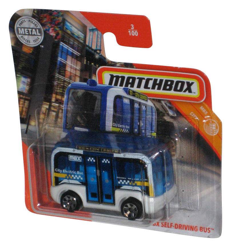 Matchbox MBX City (2019) Blue Self-Driving Bus Die-Cast Metal Toy #3/100 - (Short Card)