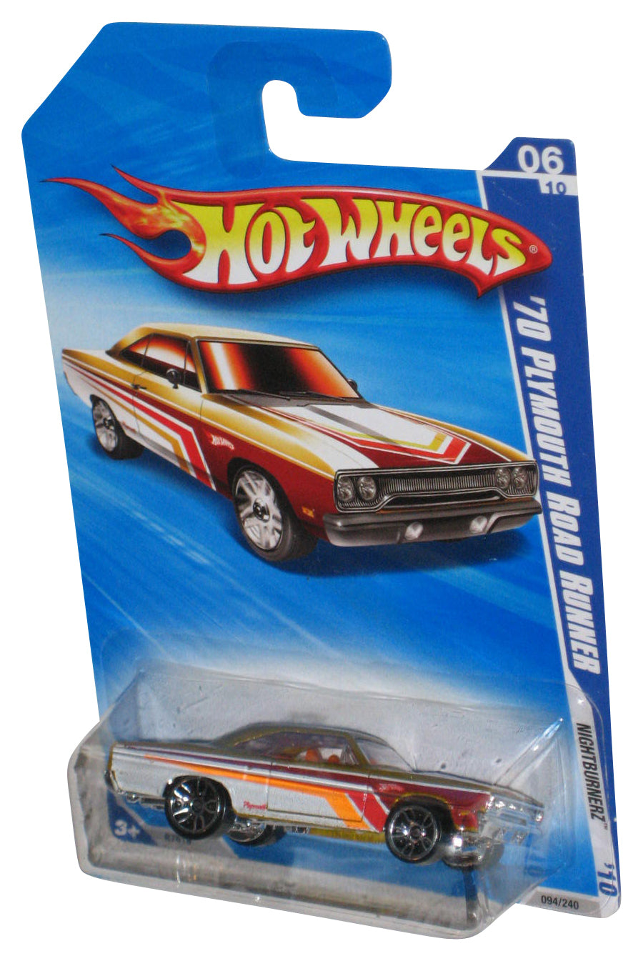 Hot Wheels Nightburnerz '10 Gold '70 Plymouth Road Runner Toy Car 094/240