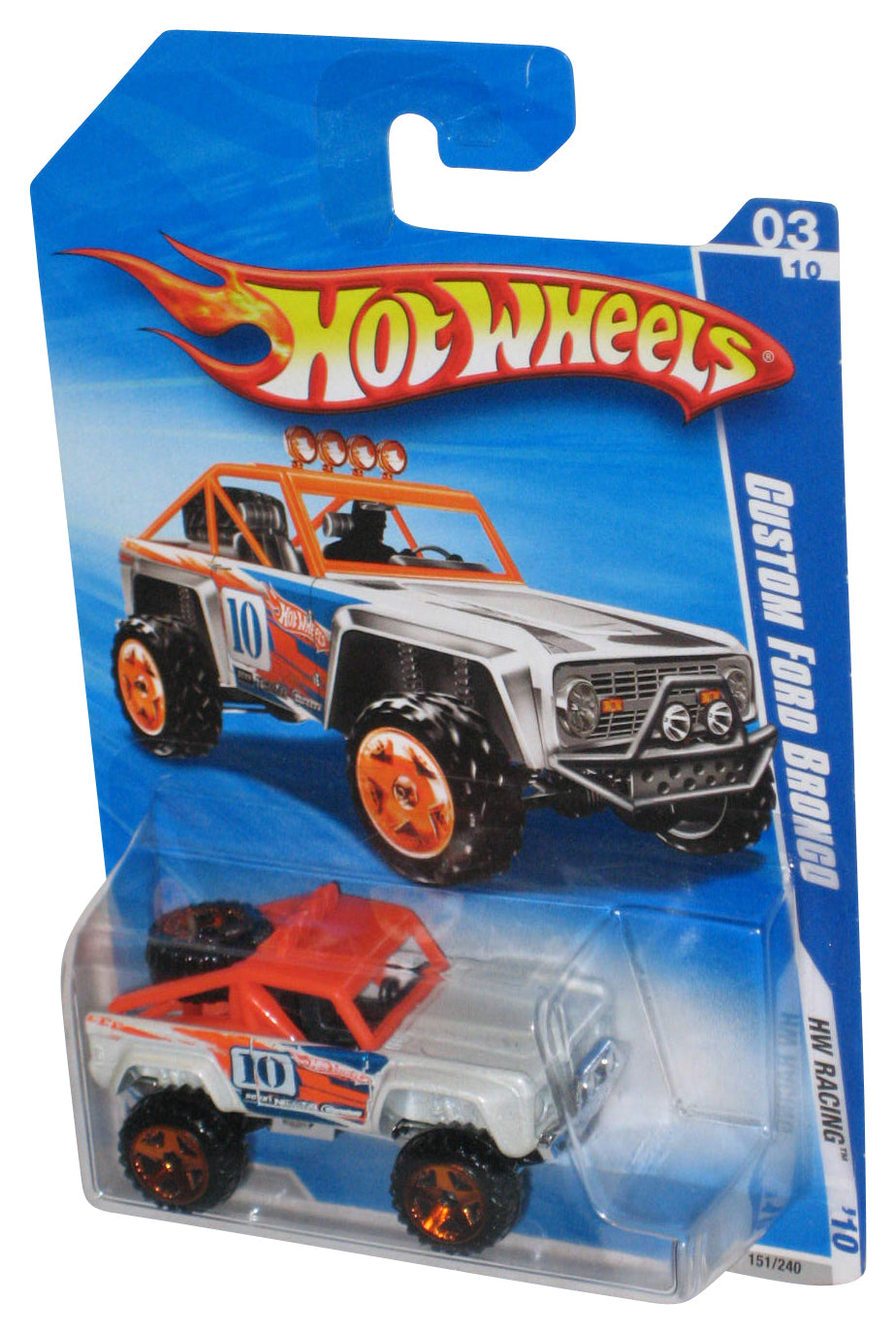 Hot Wheels HW Racing '10 03/10 White & Orange Custom Ford Bronco Car 151/240