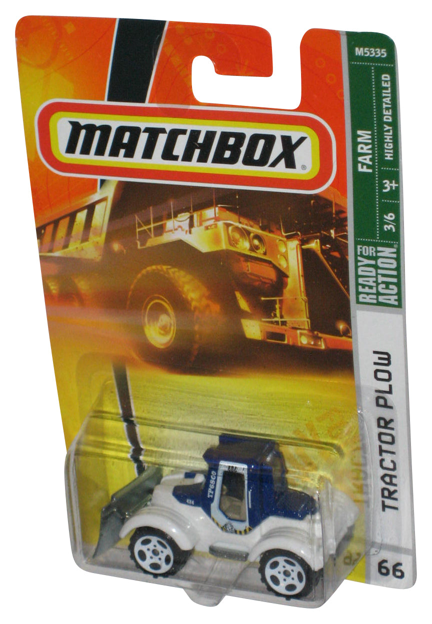 Matchbox Farm 3/6 (2007) Mattel White & Blue Tractor Plow #66