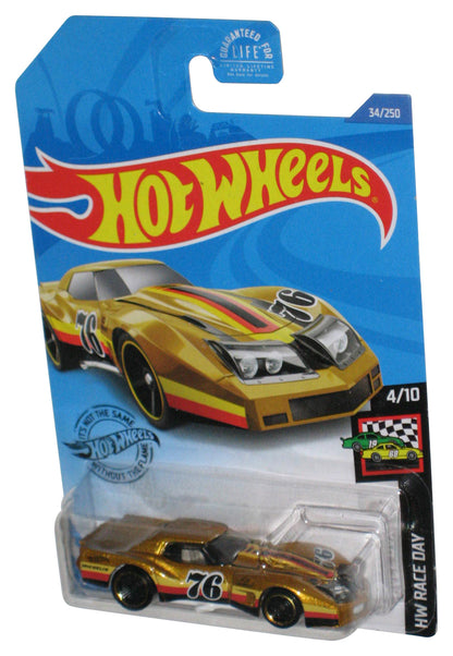 Hot Wheels HW Race Day 4/10 (2017) Gold '76 Greenwood Corvette Toy Car 34/250 - (Cracked Plastic)