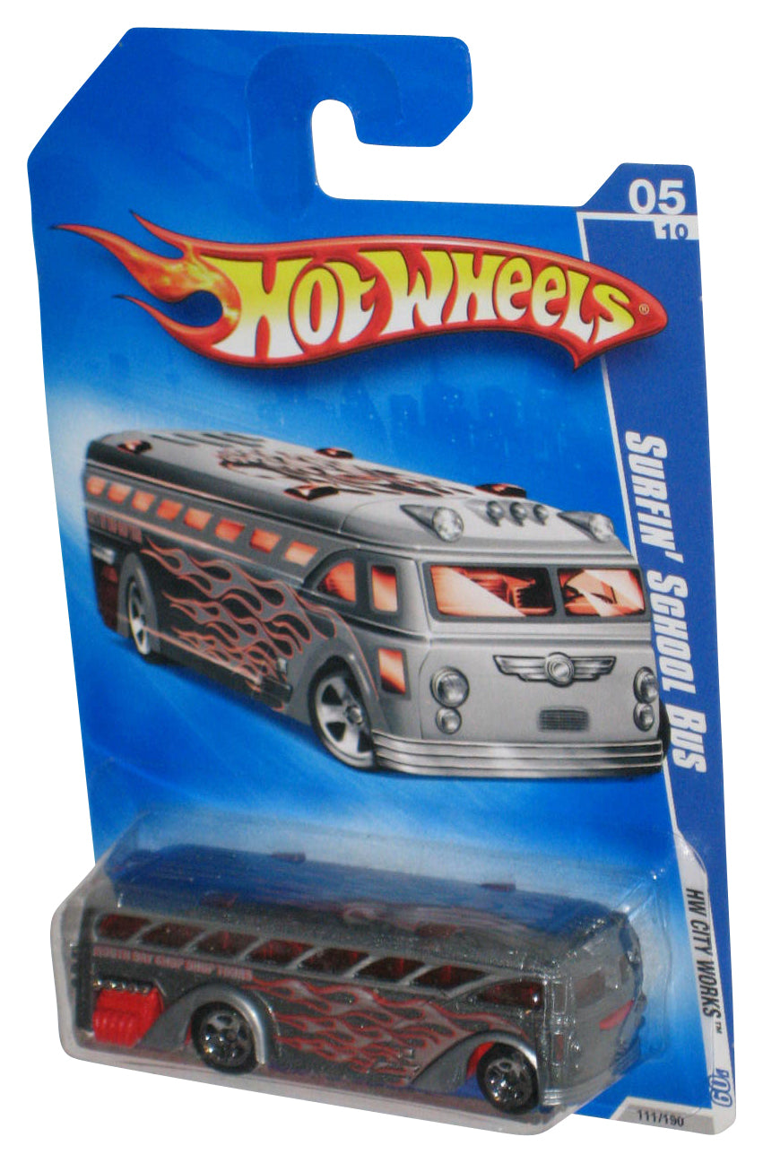Hot Wheels HW City Works '09 5/10 Silver Surfin' School Bus Toy 111/190
