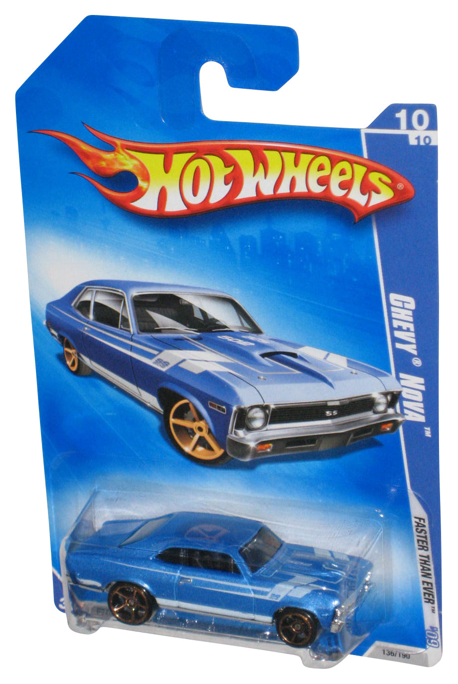 Hot Wheels Faster Than Ever '09 Blue Chevy Nova Toy Car 136/190
