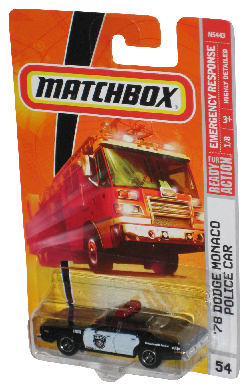 Matchbox Emergency Response 1/8 (2008) Black '78 Dodge Monaco Police Car #54 - (Cracked Plastic)