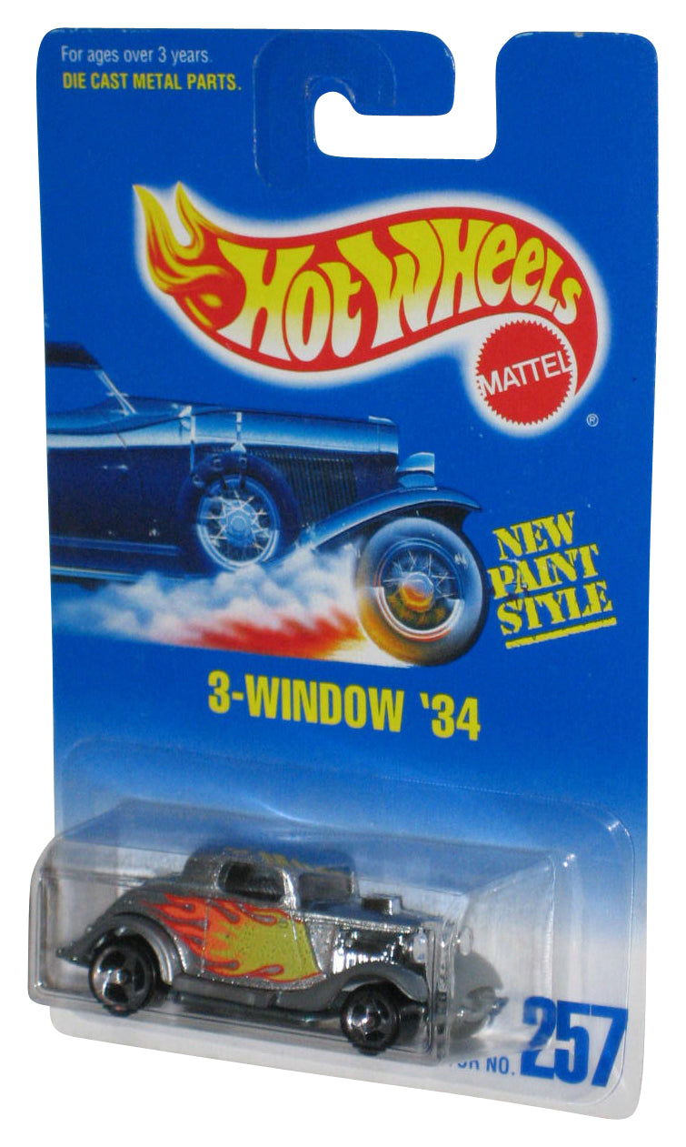 Hot Wheels New Paint Style (1991) Silver 3-Window '34 Toy Car #257