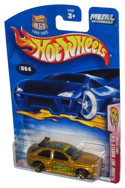 Hot Wheels Flamin' 5/5 Ford Escort (2003) Metal Gold Toy Car #064