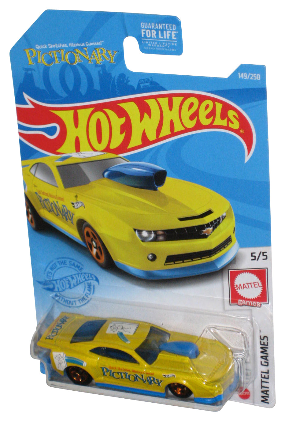 Hot Wheels Mattel Games 5/5 (2020) Yellow Pictionary '10 Pro Stock Camaro Car 149/250