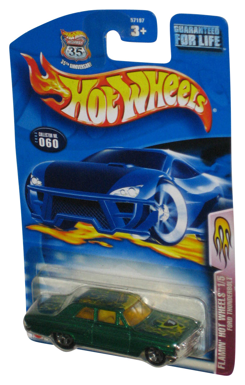 Hot Wheels Flammin' 1/5 (2003) Green Ford Thunderbolt Toy Car #060