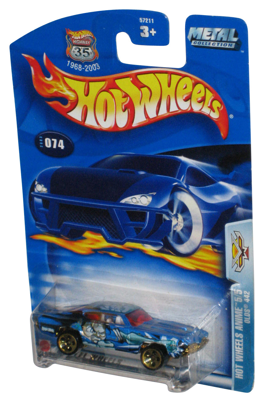 Hot Wheels Anime 5/5 (2003) Mattel Blue Olds 442 Toy Car #074 - (Gold Bottom Base)