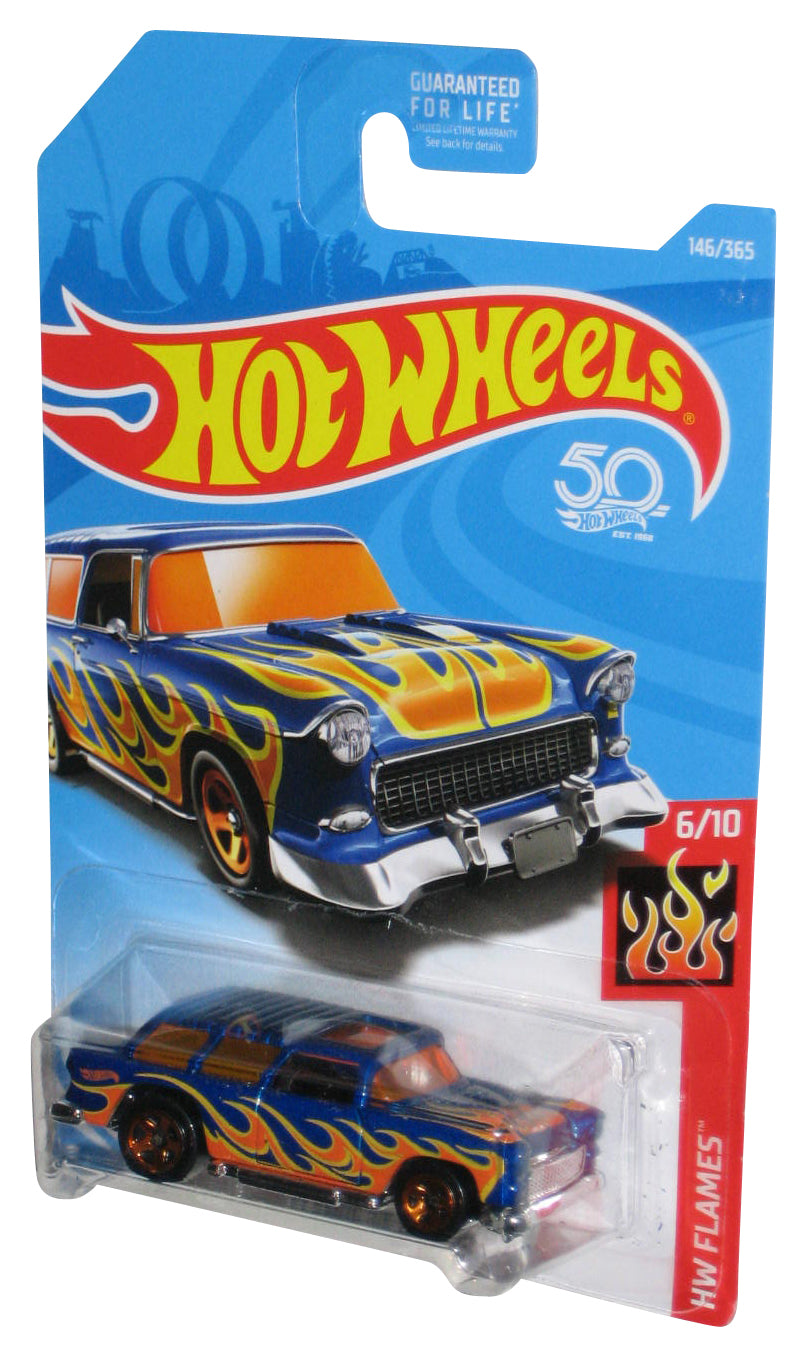 Hot Wheels HW Flames 6/10 (2017) Blue Classic '55 Nomad Toy Car 146/365