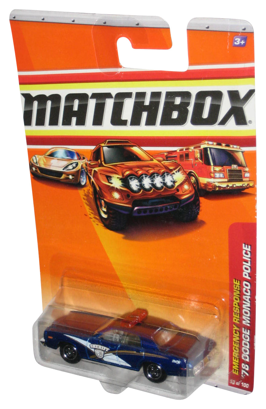 Matchbox Emergency Response (2009) Mattel Blue '78 Dodge Monaco Police Car 53/100 - (Plastic Partially Loose From Card)