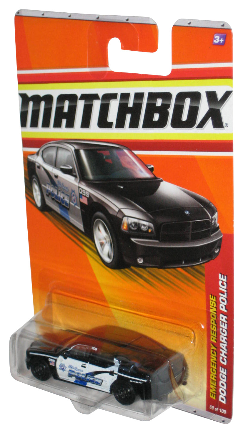 Matchbox Emergency Response (2010) Black & White Dodge Charger Police Toy Car 58/100 - (Dented Plastic)
