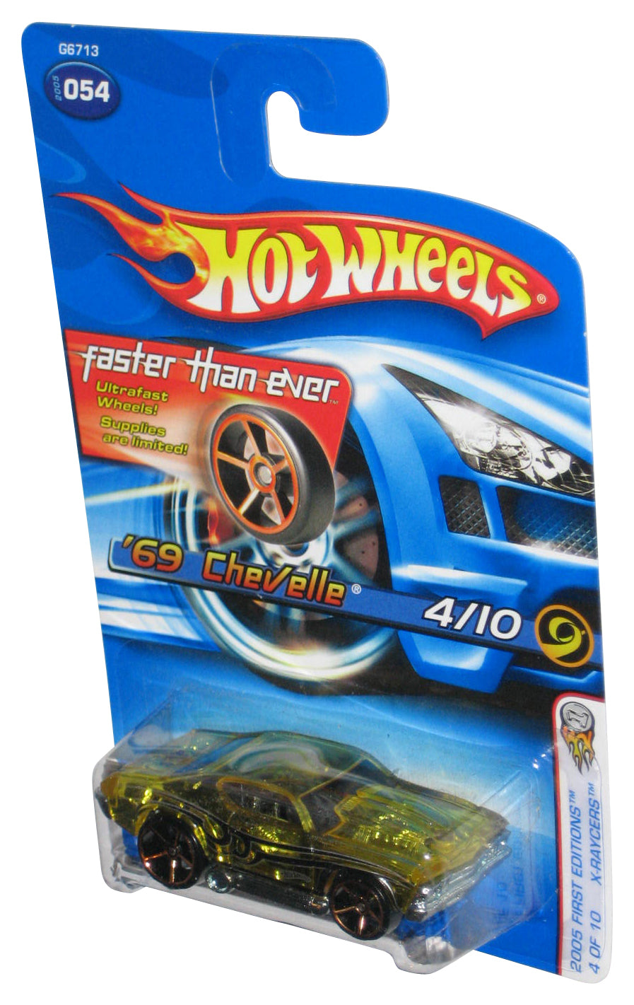 Hot Wheels 2005 First Editions X-Raycers 4/10 Yellow '69 Chevelle Toy Car #054 - (Faster Than Ever Card)