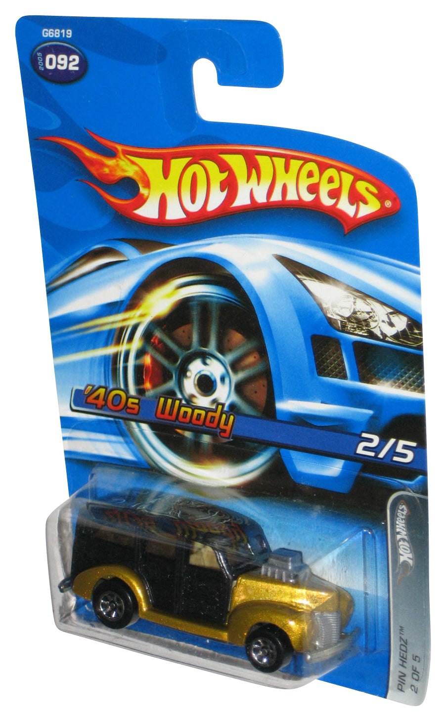 Hot Wheels Pin Hedz 2/5 (2005) Black & Gold '40s Woody Toy Car #092