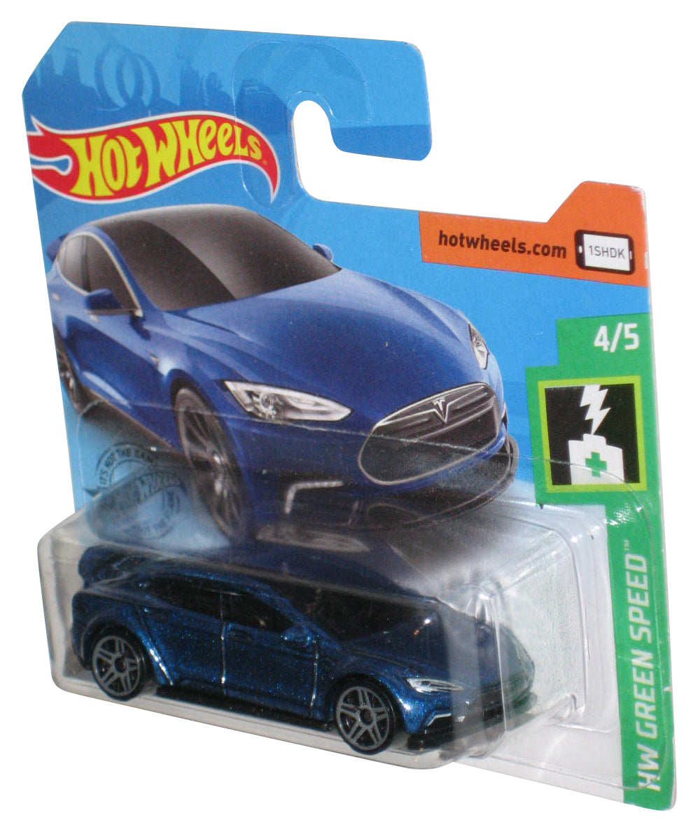 Hot Wheels Tesla Model S (2017) HW Green Speed 4/5 Blue Toy Car - (Short Card)