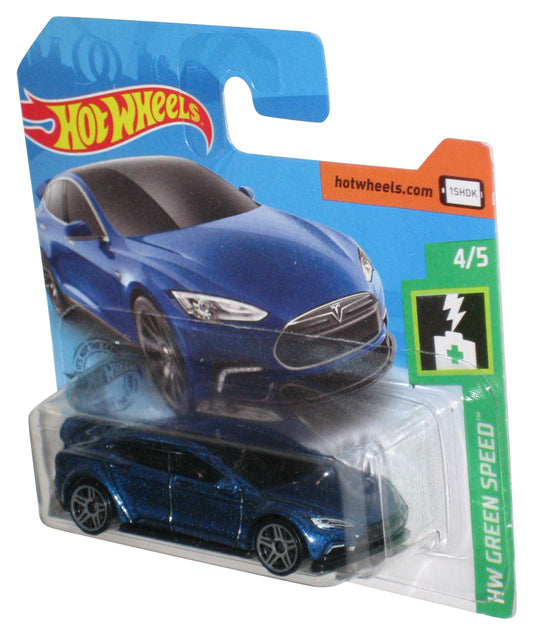 Hot Wheels Tesla Model S (2017) HW Green Speed 4/5 Blue Toy Car - (Short Card)