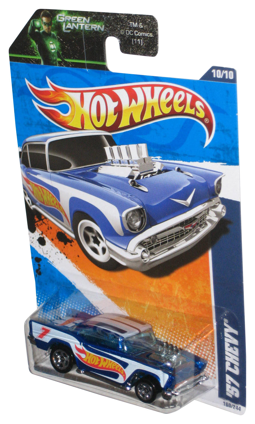 Hot Wheels HW Racing '11 (2010) Blue '57 Chevy Toy Car 160/244 - (Green Lantern Card)