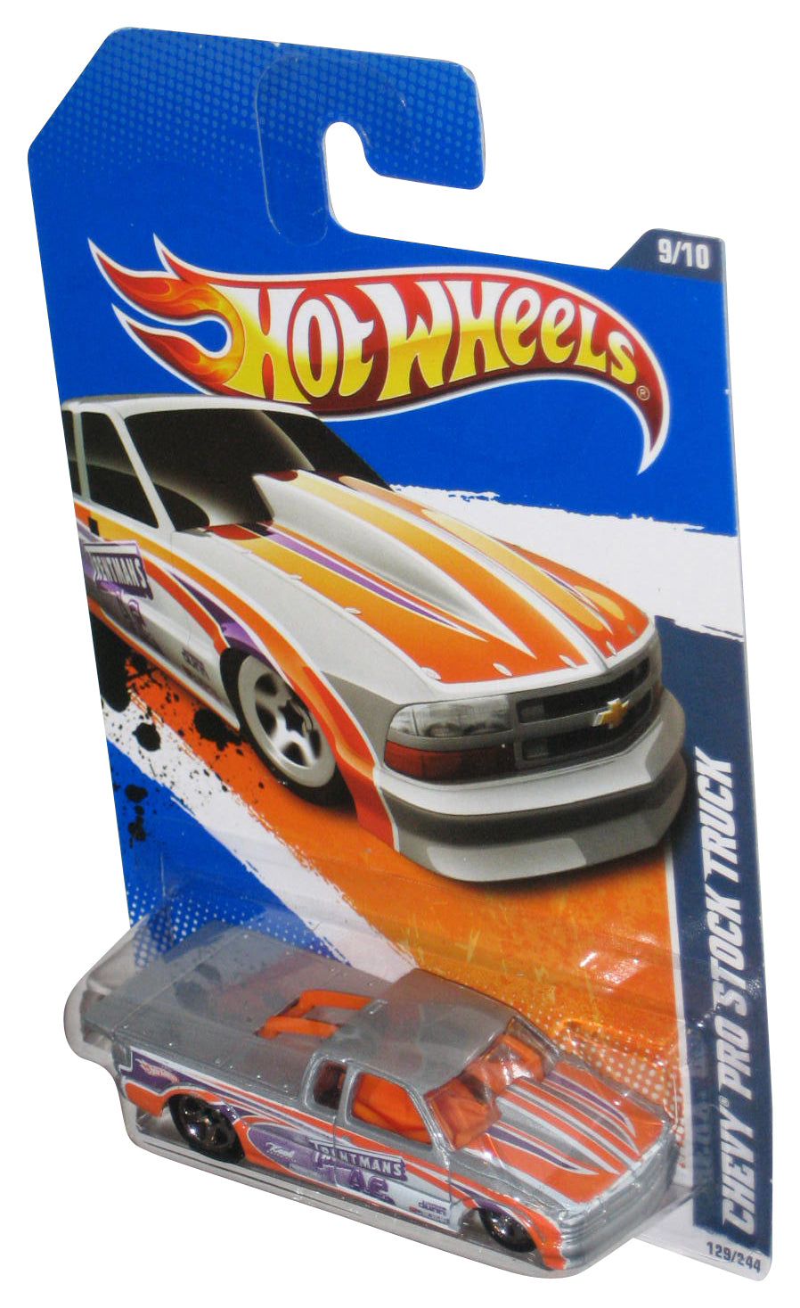 Hot Wheels HW Drag Racers 9/10 (2010) White & Orange Chevy Pro Stock Truck Toy 129/244