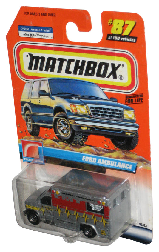Matchbox Ford Ambulance Police Patrol (2000) EMT Silver Toy Truck #87/100