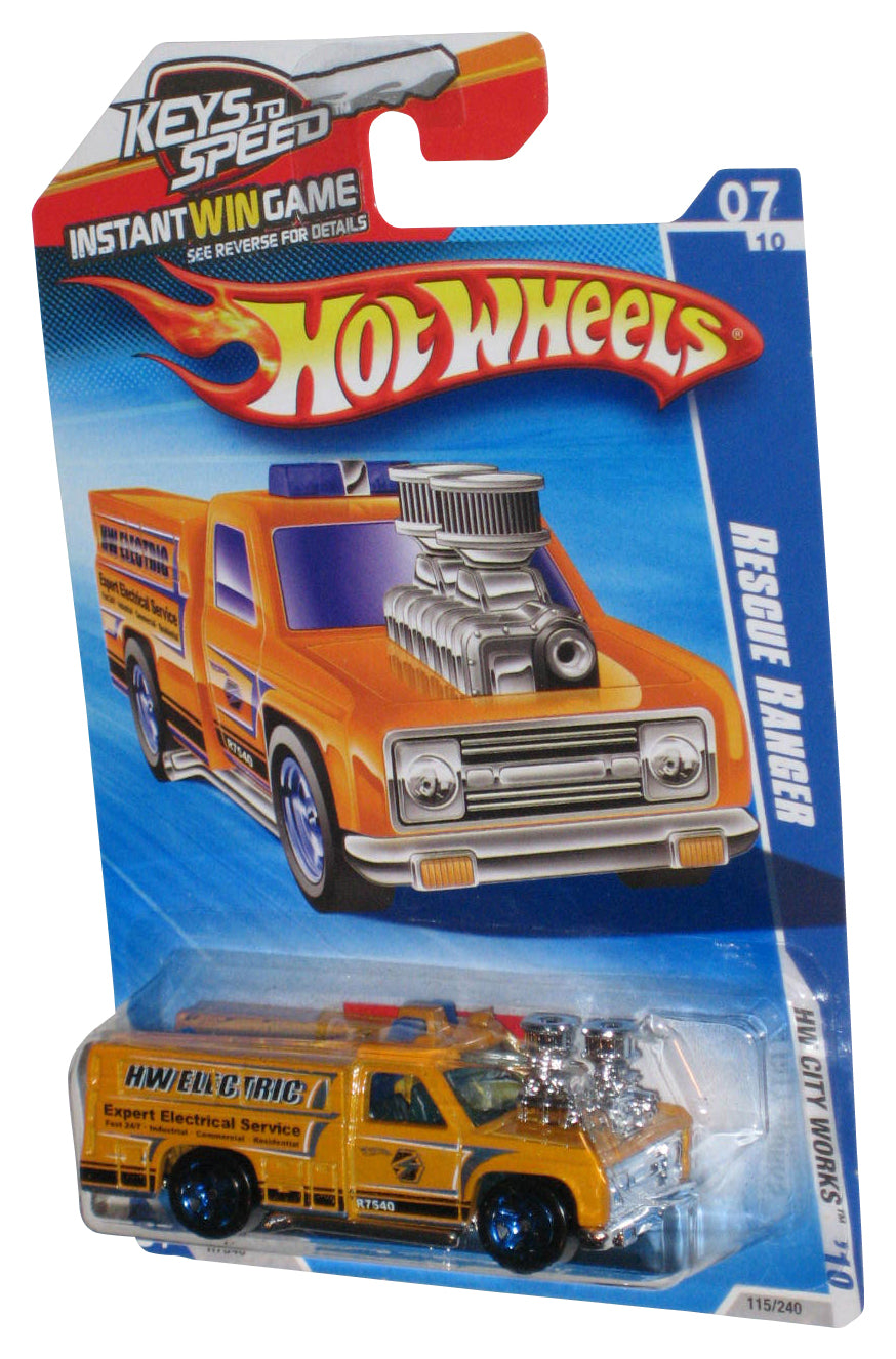 Hot Wheels HW City Works '10 07/10 Yellow Rescue Ranger Toy Truck 115/240 - (Keys To Speed Card)