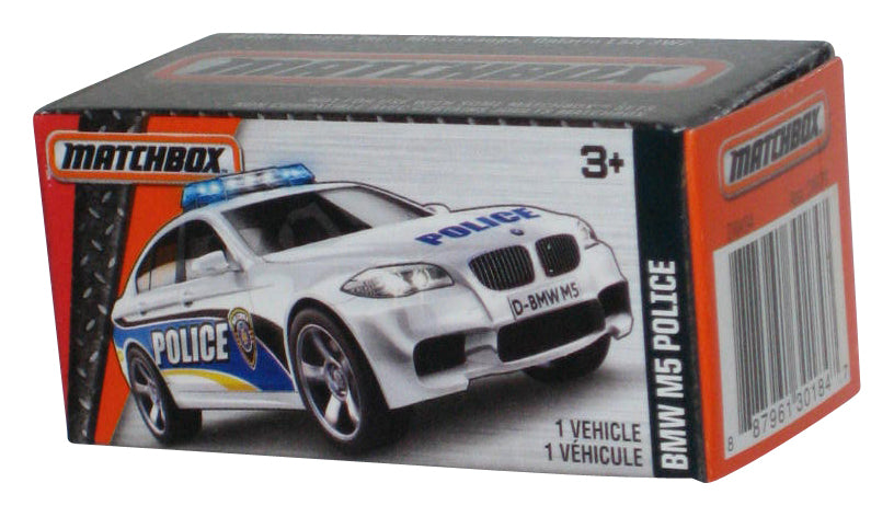 Matchbox MBX Heroic Rescue Silver BMW M5 Police (2015) Power Grabs Box Toy Car 68/125