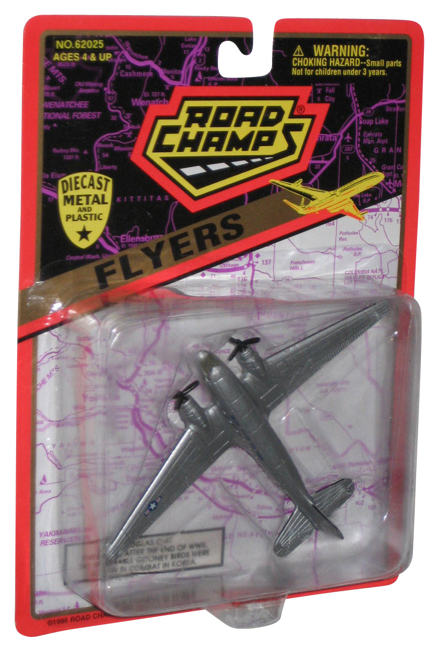 Road Champs Flyers (1996) Silver Douglas C-47 Gooney Birds Airplane Toy Plane