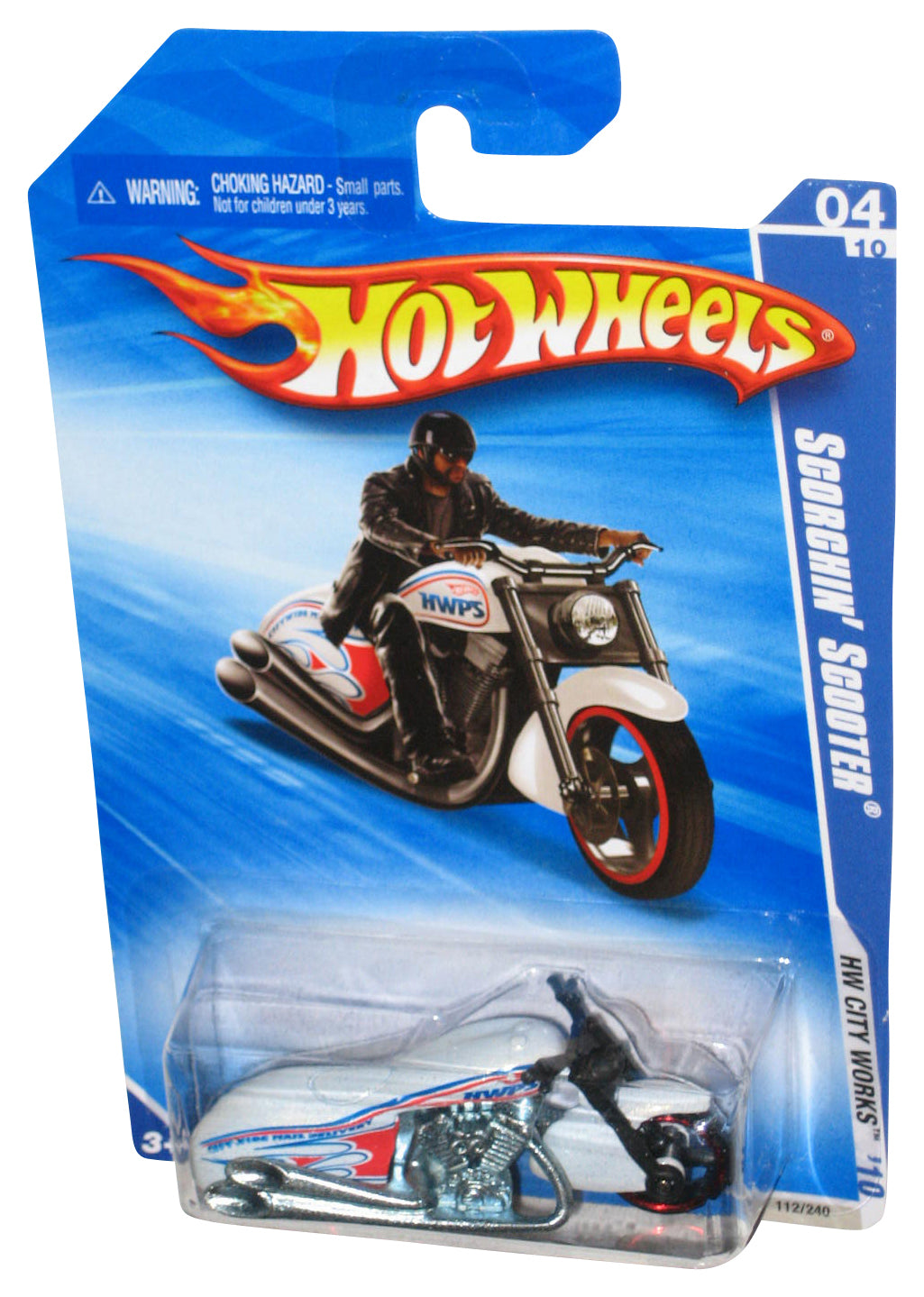 Hot Wheels HW City Works '10 White Scorchin' Scooter Toy Motorcycle Bike 112/240