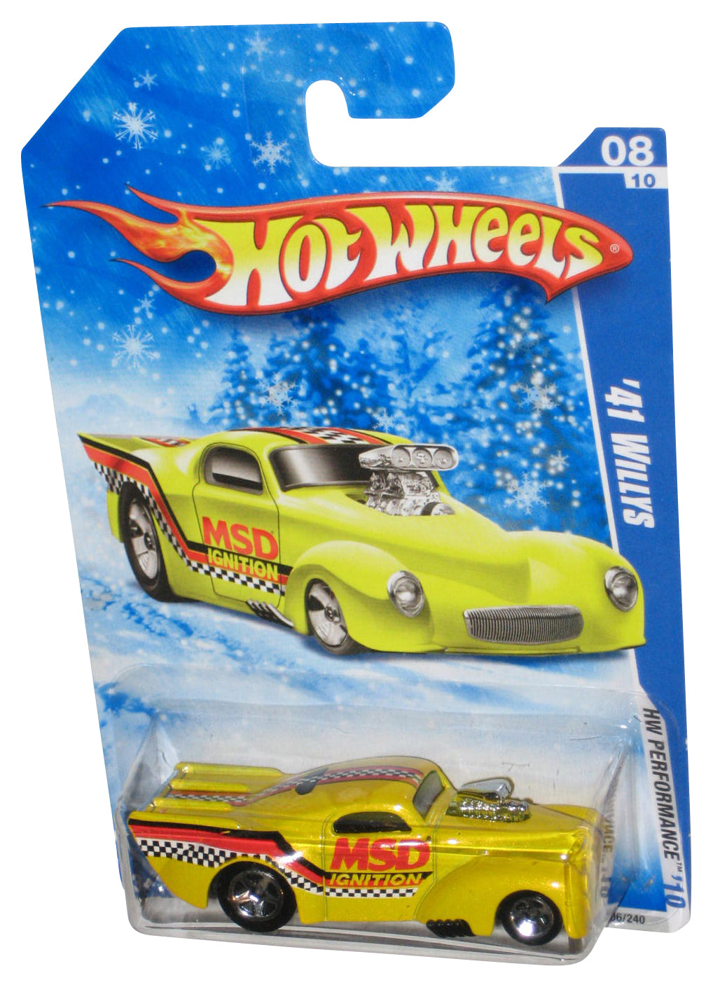 Hot Wheels HW Performance 8/10 '10 Yellow '41 Willys Toy Car 106/240 - (Snowflake Card)