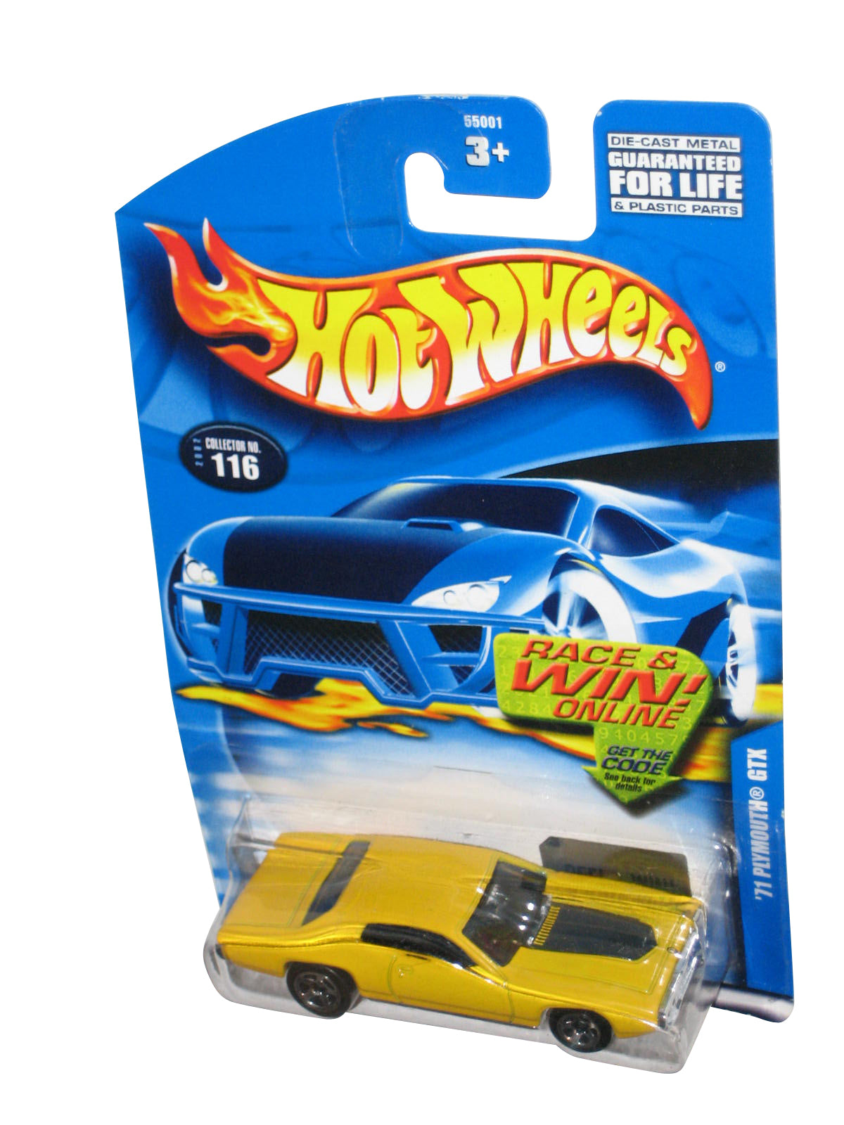 Hot Wheels Yellow '71 Plymourth GTX (2002) Mattel Toy Car #116