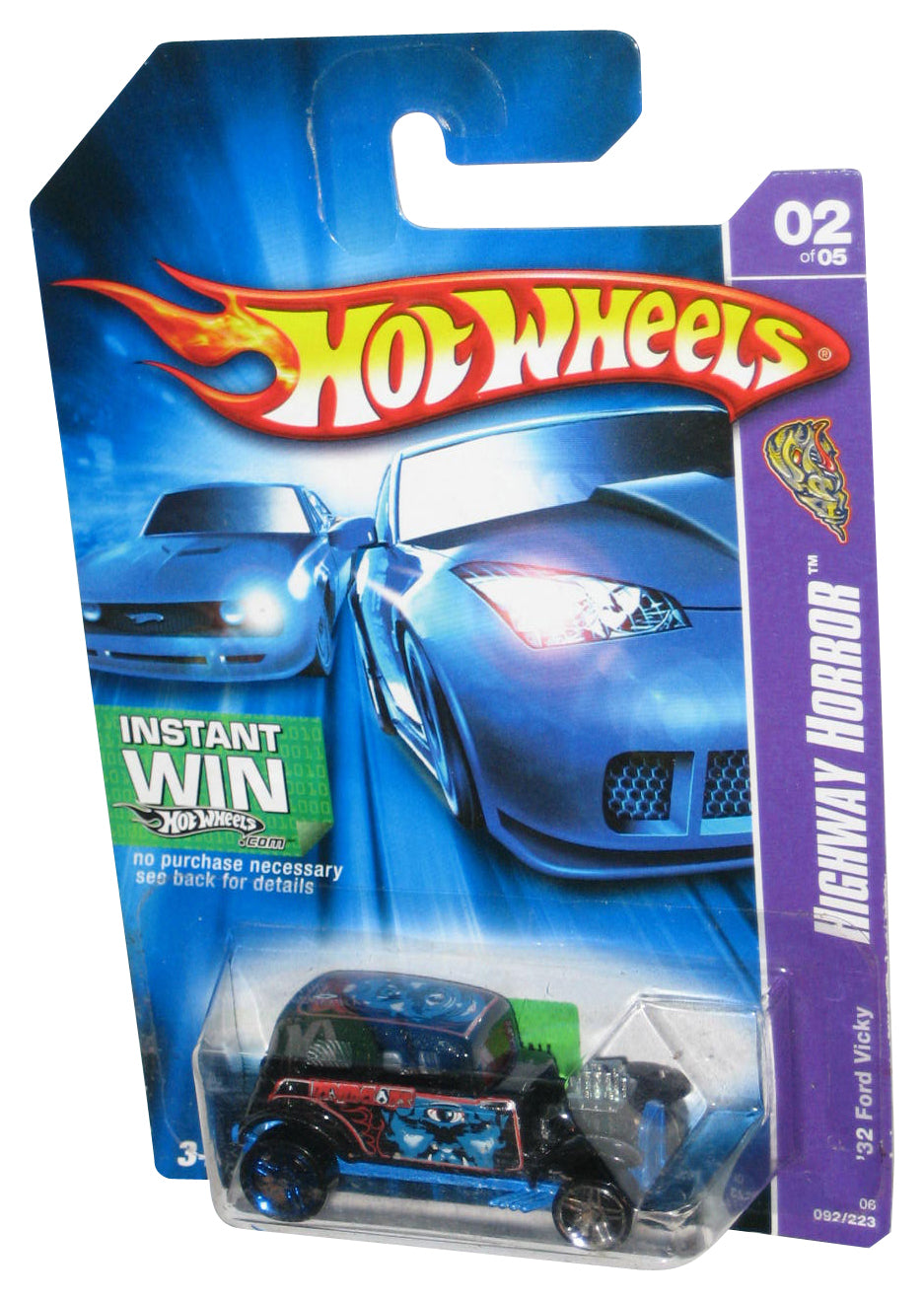 Hot Wheels Highway Horror 2/5 (2006) Black '32 Ford Vicky Toy Car 092/223 - (Instant Win Card)