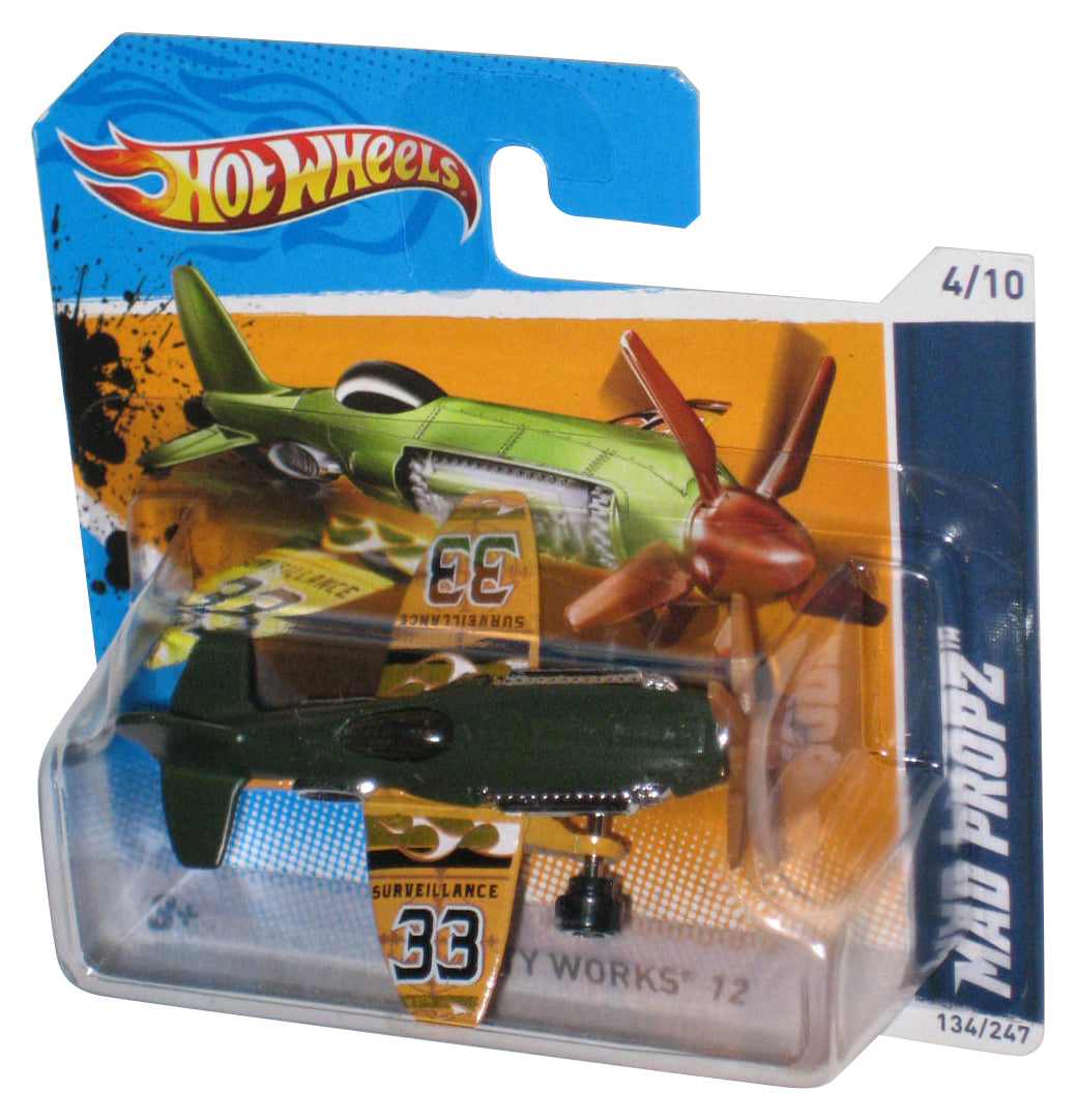 Hot Wheels HW City Works '12 4/10 (2011) Green Mad Propz Plane Toy 134/247 - (Short Card)