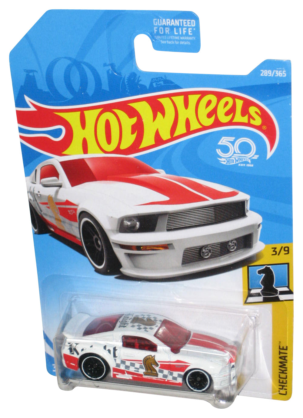 Hot Wheels '07 Ford Mustang (2018) Checkmate 3/9 White Car Toy 289/365 - (Plastic Minor Dent)