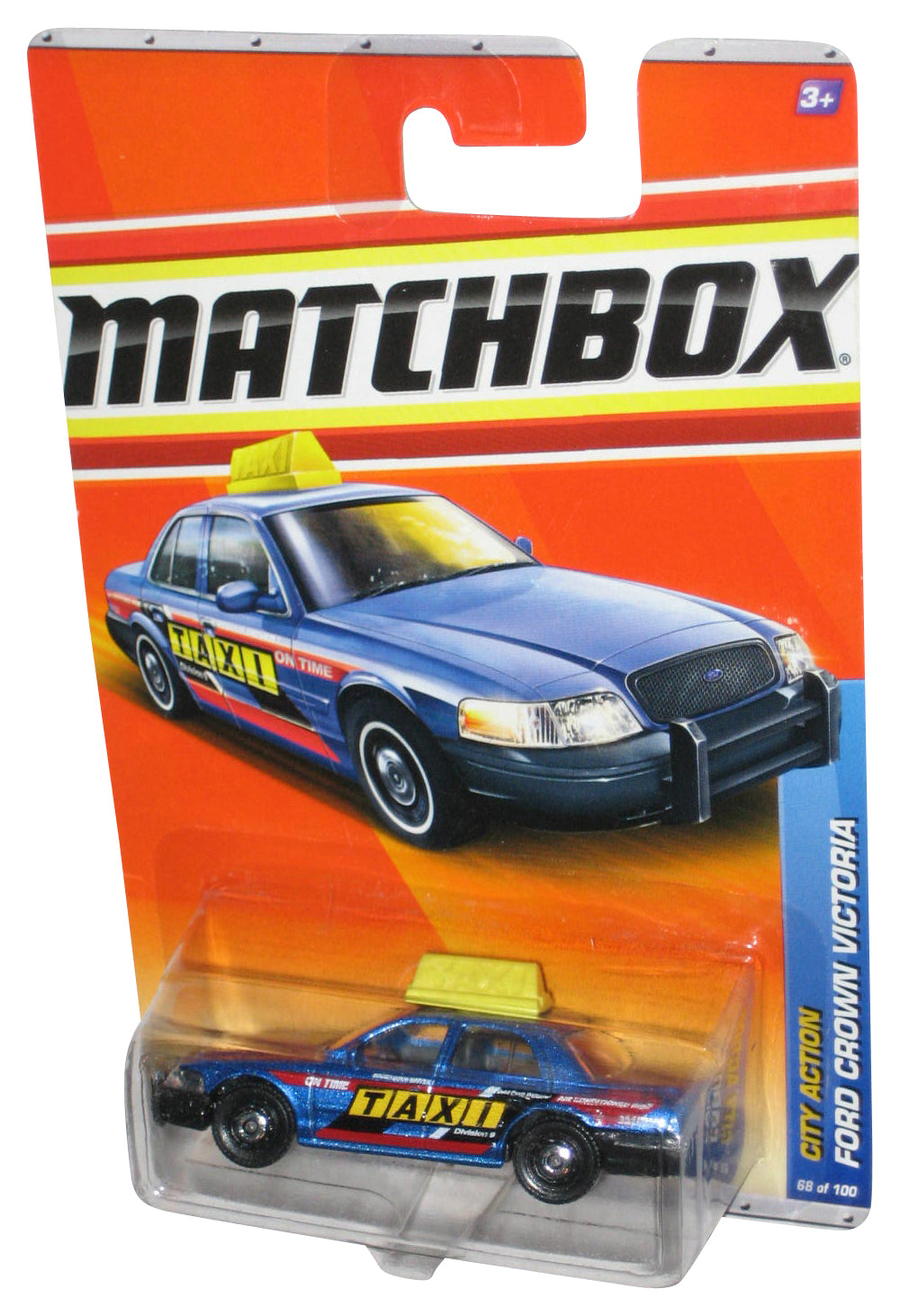 Matchbox City Action (2010) Mattel Blue Ford Crown Victoria Car 68/100 - (Bottom Plastic Crack)