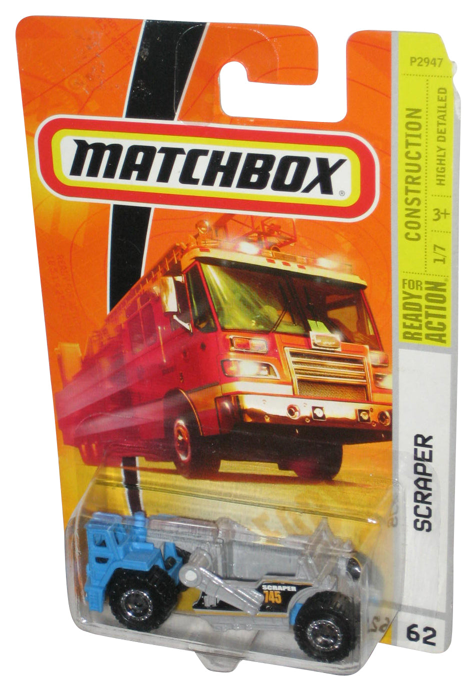 Matchbox Construction 1/7 (2008) Blue & Gray Scraper Toy #62 - (Card Corner Wear)