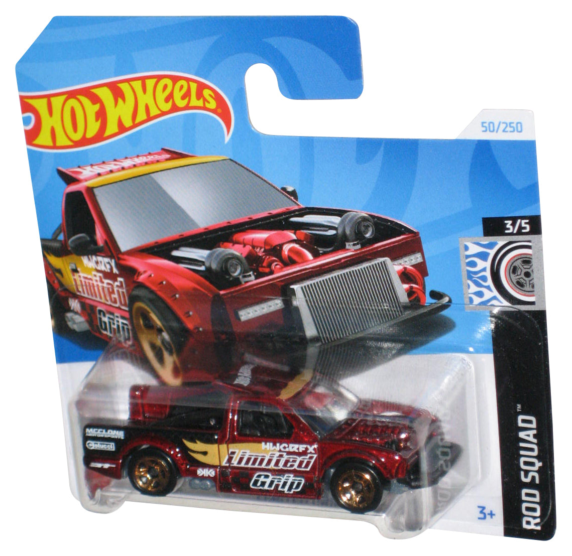 Hot Wheels Rod Squad 3/5 (2021) Red Limited Grip Toy Car 50/250 - (Short Card)