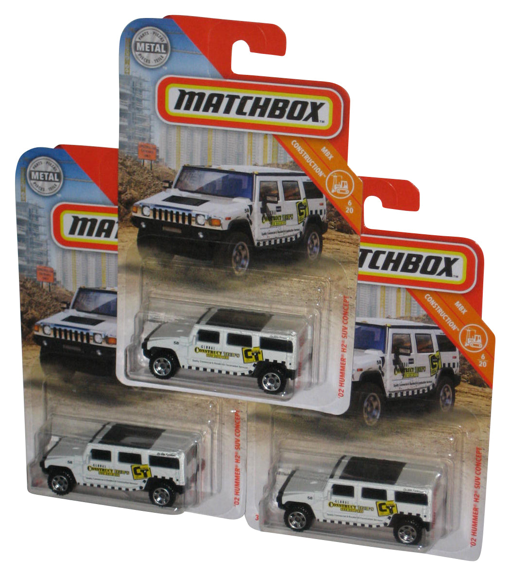 Matchbox MBX Construction 6/20 (2018) White '02 Hummer H2 SUV Concept Toy Car 40/100 - (Lot of 3)