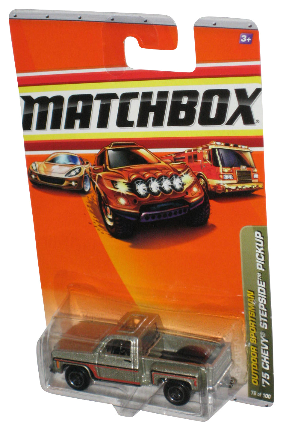 Matchbox Outdoor Sportsman (2010) Silver Chevy Stepside Pickup Toy 76/100