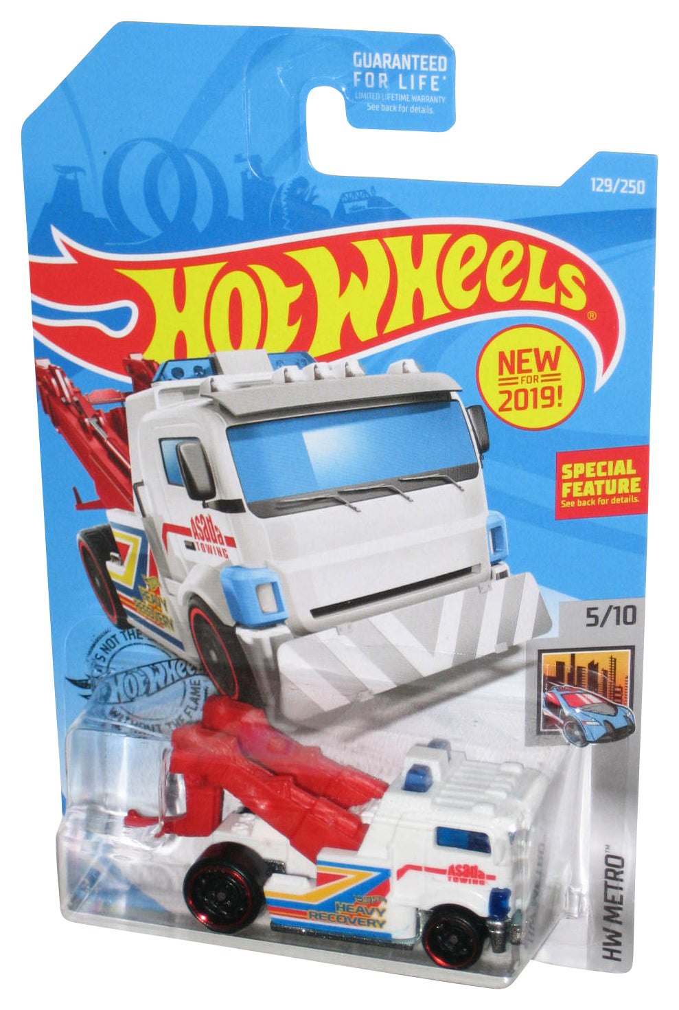 Hot Wheels HW Metro 5/10 (2019) White & Red Heavy Hitcher Tow Truck 129/250