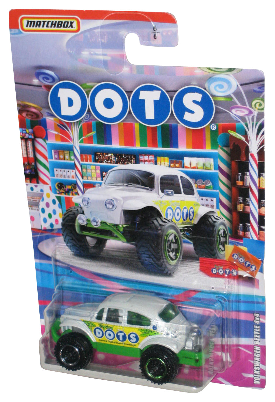 Matchbox Dots Tropical Candy (2019) Volkswagen Beetle 4x4 White & Green Toy Car 6/6