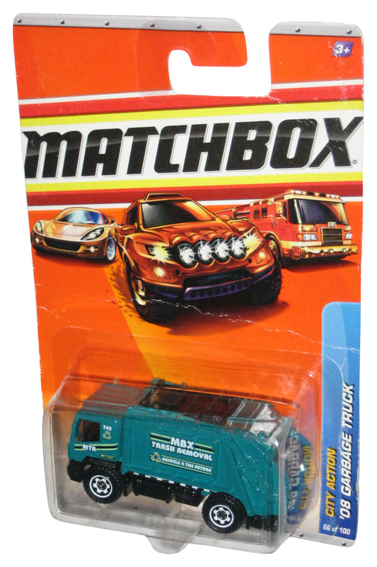 Matchbox City Action (2009) Green '08 Garbage Truck Toy 66/100 - (Card Minor Wear)