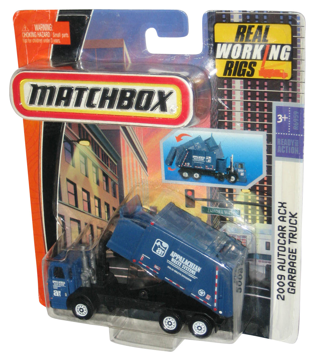 Matchbox Real Working Rigs 2009 Autocar AXC Blue Garbage Truck Toy