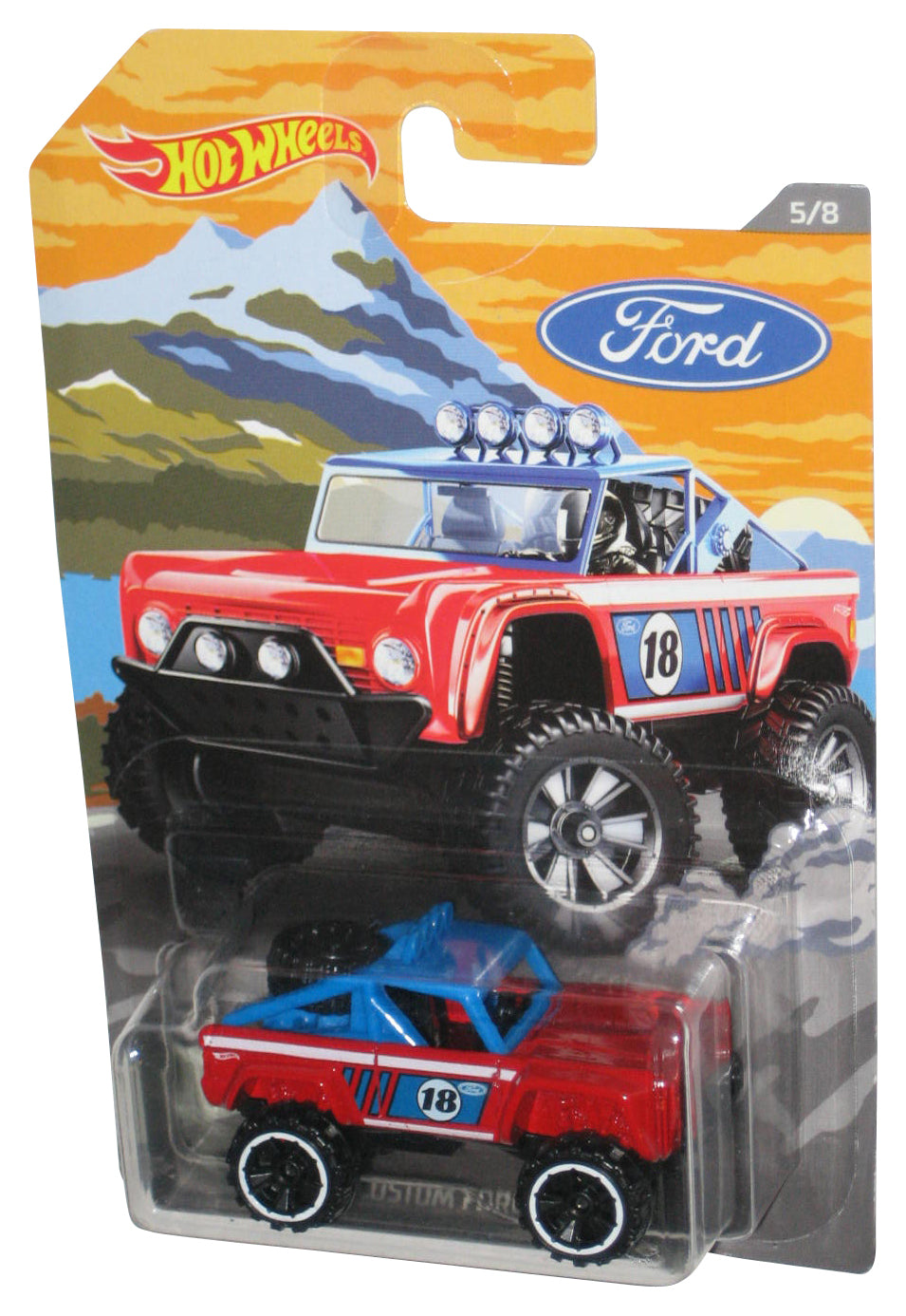 Hot Wheels Custom Ford Bronco (2018) Mattel Red & Blue Toy Car 5/8