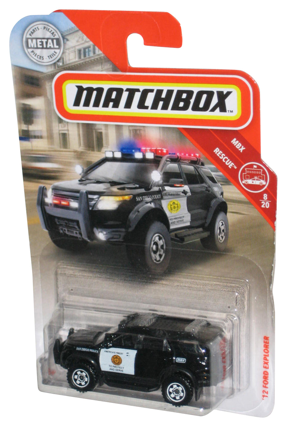 Matchbox MBX Rescue 8/20 (2018) Black '12 Ford Explorer Police Toy Car 58/100 - (Card Wear)
