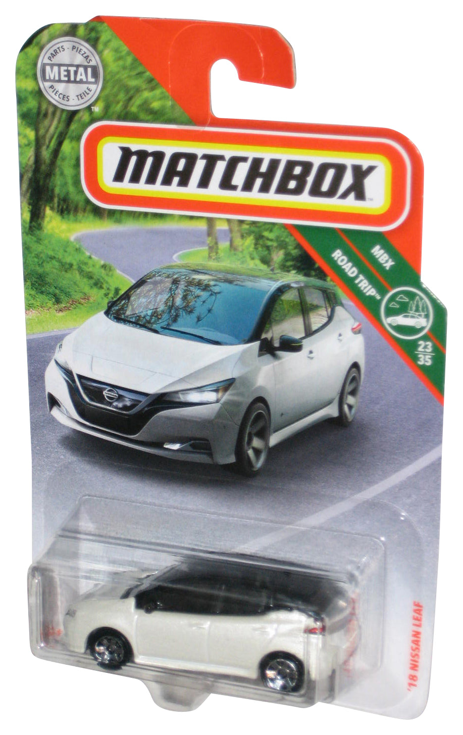 Matchbox MBX Road Trip 23/35 (2018) White '18 Nissan Leaf Metal Toy Car 91/125