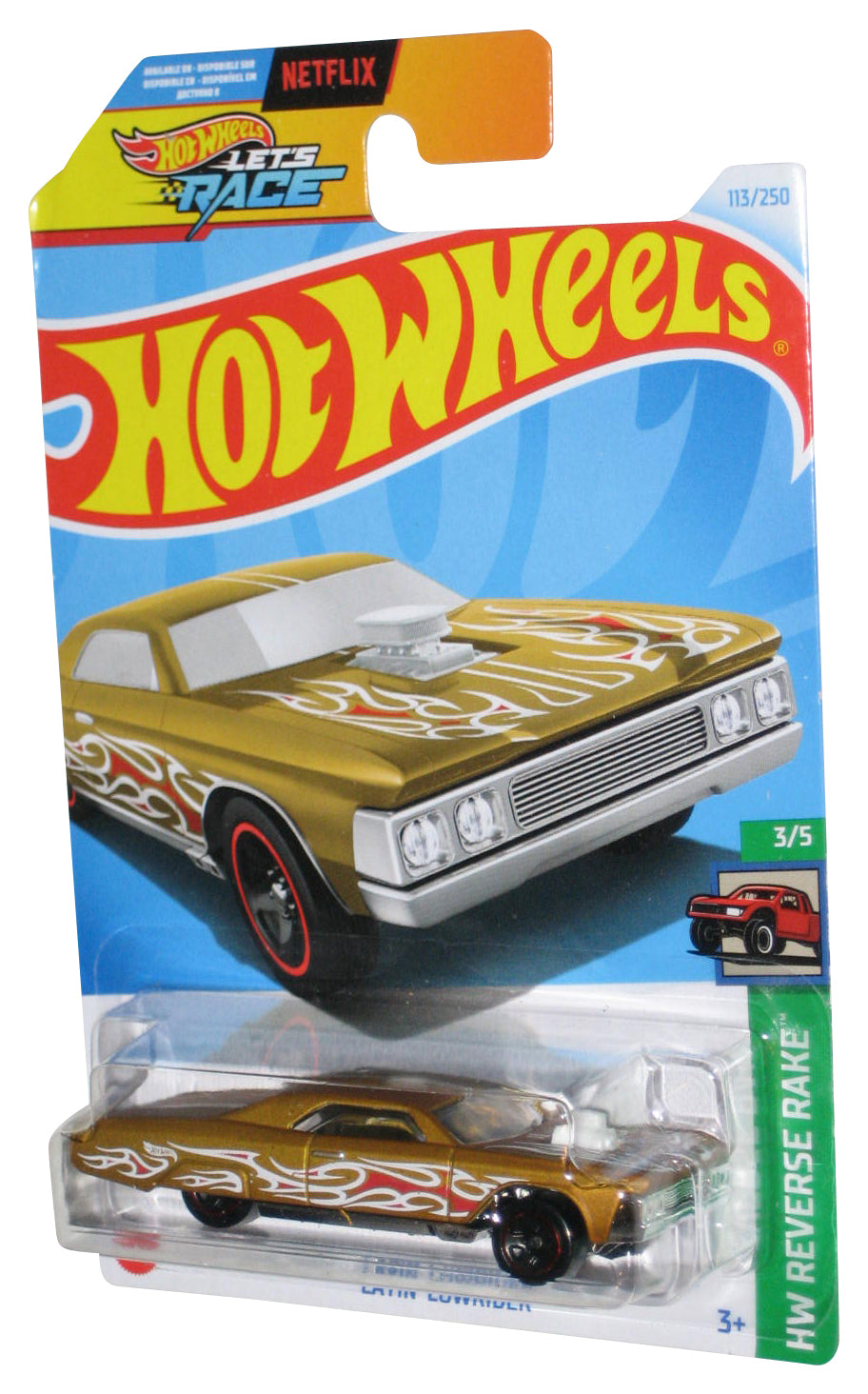Hot Wheels HW Reverse Rake 3/5 (2021) Gold Layin' Lowrider Toy Car 113/250