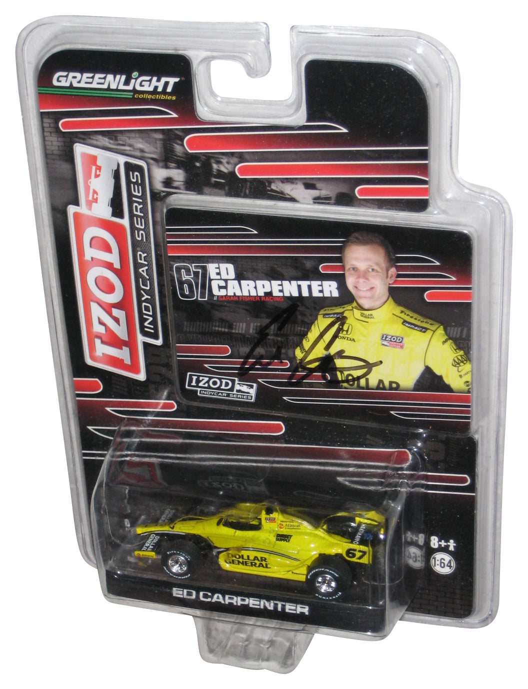 Greenlight Dollar General (2011) Yellow IZOD Indycar Series 67 Ed Carpenter 1:64 Car - (Signed)