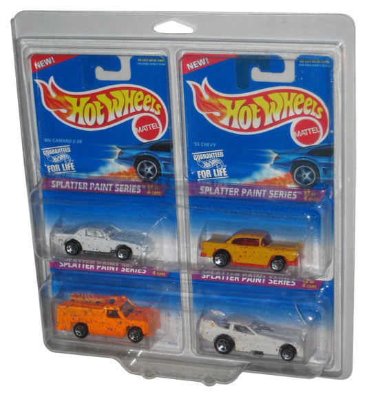 Hot Wheels Splatter Paint Series Lot Set 1-4 w/ Plastic Protector - ('80s Camaro Z-28, '55 Chevy, Rescue Ranger & Side-Splitter)