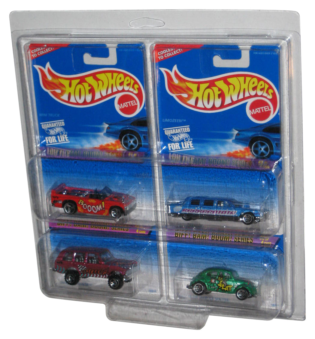 Hot Wheels Biff! Bam! Boom! Series Lot Set 1-4 w/ Plastic Protector - (Mini Truck, Limozeen, Range Rover & VW Bug)